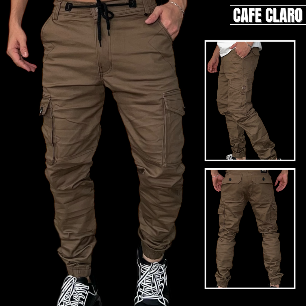 Jogger en drill licrado tipo cargo👖