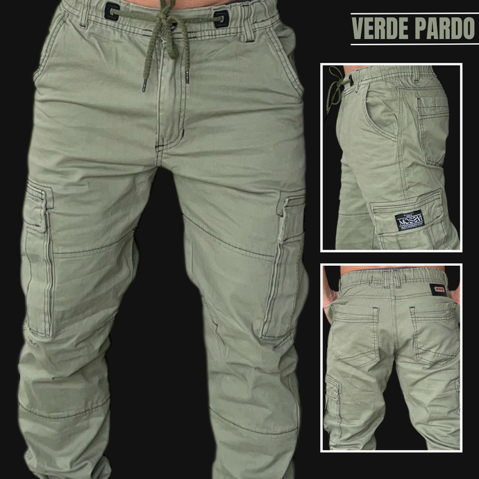 Jogger en drill licrado tipo cargo👖