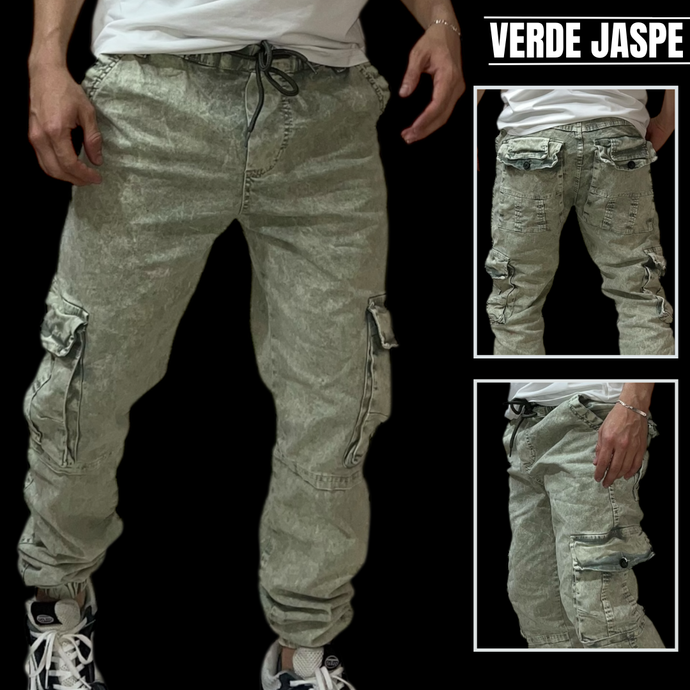 Jogger en dril licrado tipo cargo👖
